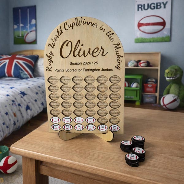 Affichage personnalisé des performances d'un joueur de rugby, enregistrement des performances en match, cadeau de rugby personnalisé, cadeau de rugby pour enfants, cadeau de Noël