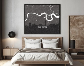 Impression de carte de Londres, ville de Londres, affiche de carte de Londres, Royaume-Uni, impression de carte de la ville, carte en noir et blanc, Royaume-Uni, impression d'Angleterre
