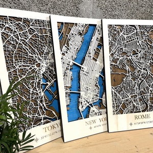 Regalo anniversario, Mappa in legno delle Città, Cartina geografica 3D, Quadro in legno da arredamento, Regalo per casa nuova, Home wall Art