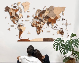 3D Wooden World Map, Wall Decoration, Decowoodmap Wooden Map, Travel Gift, Home Decorations, Anniversary Gift