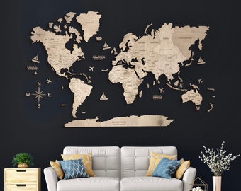 Wooden World Map, Travelers Gift, Decowoodmap World Map, New Home Decor, Office Decor, Anniversary Gift for Boyfriends