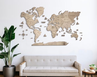 Gift for travellers, Gray Decowoodmap World Map, Wall decoration for a new home, Wooden world map, Wall globe
