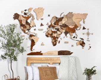 Home Wall Decor, Wall Map, Gift for Travelers, 3D Multicolor Map, Office Decor, Home Wall Art, Wooden World Map Decowoodmap