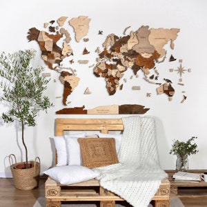 Home Wall Decor, Wall Map, Regalo per viaggiatori, Mappa 3D Multicolor, Office Decor, Home Wall Art, Mappa del Mondo in legno Decowoodmap