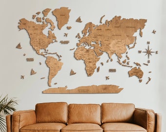 Wooden World Map, Travelers Gift, Decowoodmap World Map, New Home Decor, Office Decor, Anniversary Gift for Boyfriends