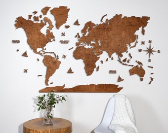 Wall Globe, Wooden World Map, Gift for the New Home Wall, Decowoodmap Mahogany World Map, Traveler's Decor