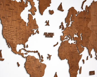 Wooden World Map, Gift for New Home Wall, Decowoodmap Oak World Map, Decoration for Travelers, Wall World Map