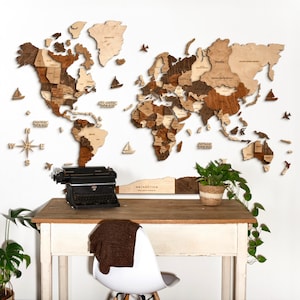 Wanddecoratie voor thuis, wereldkaart van Decowoodmap, cadeau voor reizigers, 3D veelkleurige houten kaart, kantoordecoratie