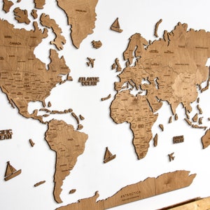 Wandbol, houten wereldkaart, cadeau voor nieuwe huismuur, Decowoodmap eiken wereldkaart, decoratie voor reizigers