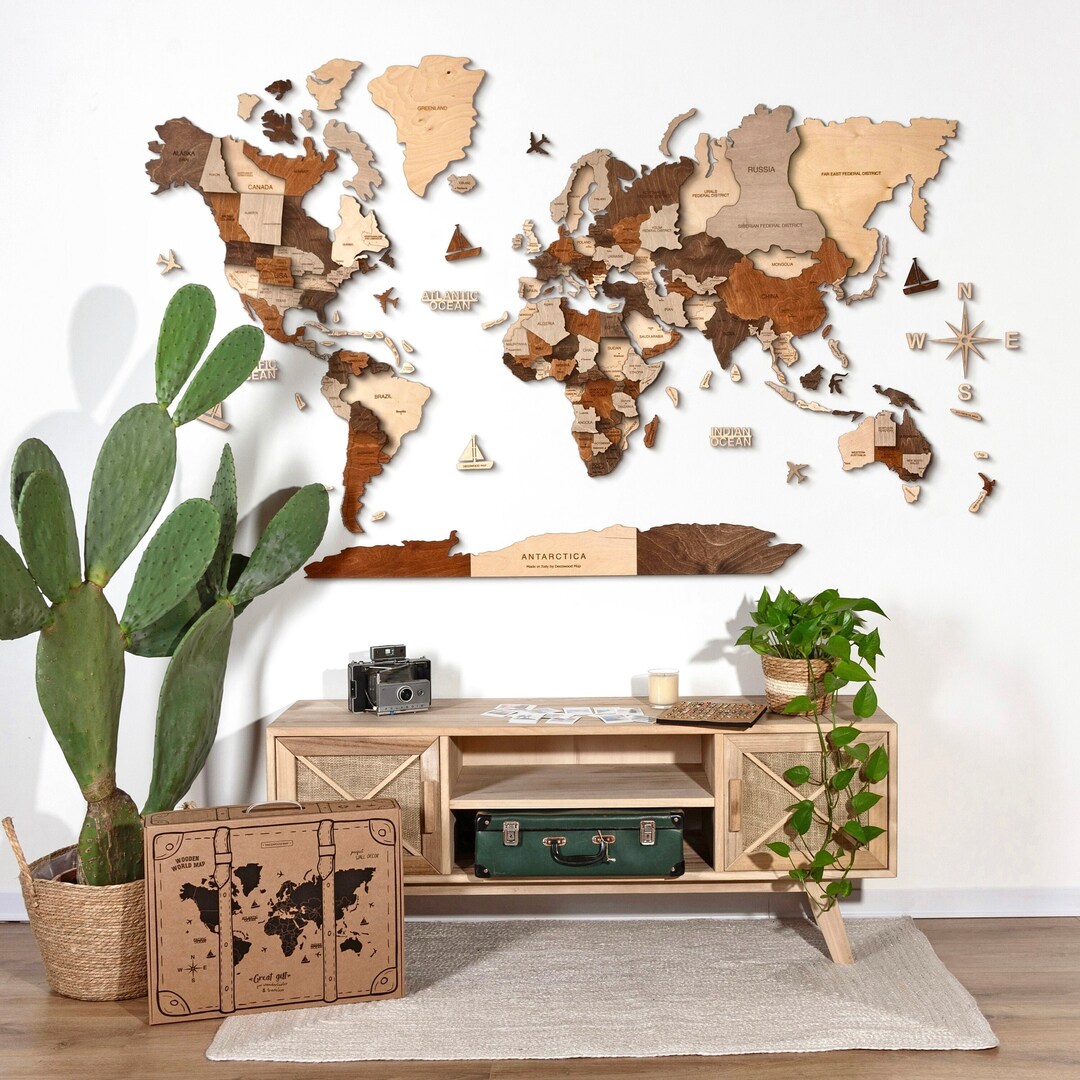 3D Wooden World Map, Home Wall Decoration, Decowoodmap World Map ...