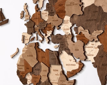Office Decor, 3D Wooden World Map, Decowoodmap World Map, Planisphere for New Home, Bedroom Decoration, Wall Art