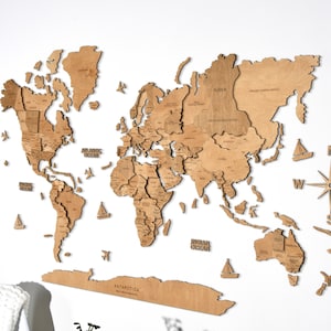 Mappamondo casa nuova, Mappa del Mondo 3d in legno Decowoodmap, Regalo per i fidanzati, Decorazione da parete per viaggiatori, Home Wall Art