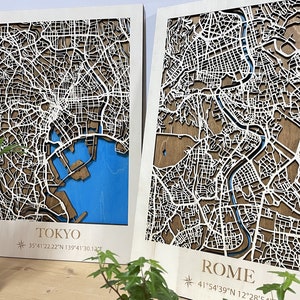 Cuadro de madera para decoración, Regalo de aniversario, Mapa de madera de las ciudades, Mapa geográfico 3D, Mapa de Londres, Regalo casa nueva