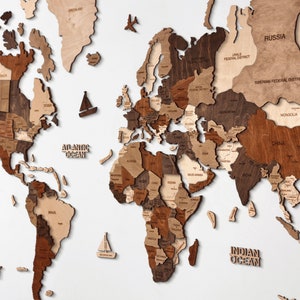 Décoration pour nouvelle maison, carte du monde 3D en bois multicolore, carte du monde de bureau, cadeau pour les voyageurs, décoration murale Decowoodmap