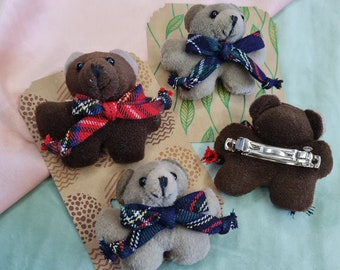 Barrette à cheveux teddy bear et tartan écossais