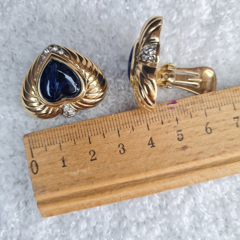 Clips d'oreilles vintage doré et pâte de verre bleu ou cristal au choix. image 3