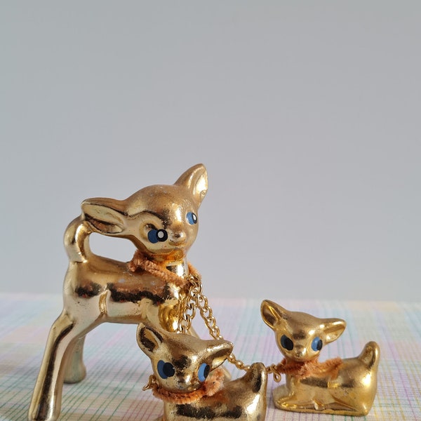 Vintage Bergère de France Statuette Biche dorée avec ses faons