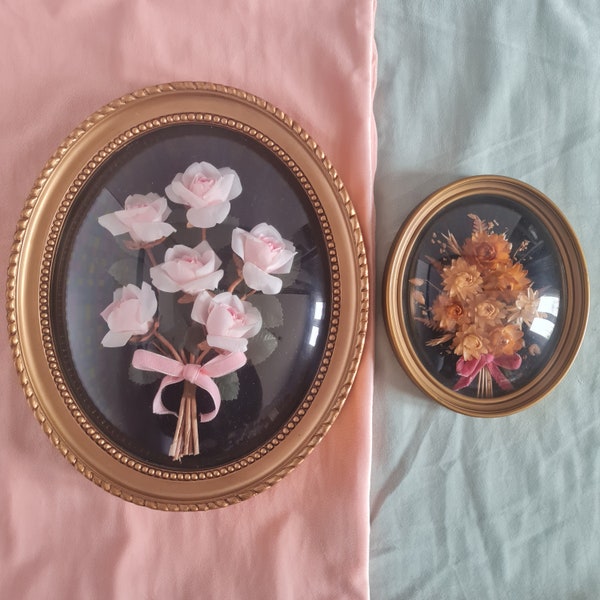 Au choix cadre vintage oval bouquet de fleurs verre bombé