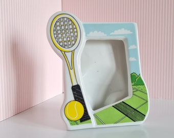 Cadre photo vintage céramique décors raquette de tennis