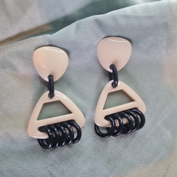 Black and White big vintage earings clips jewelery