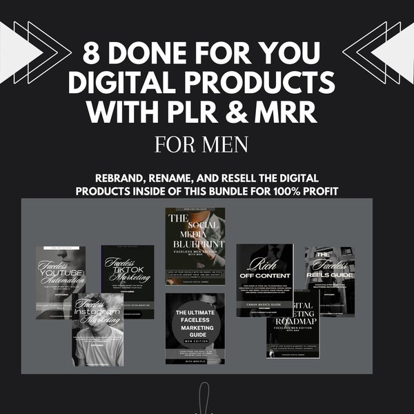 Done for you FACELESS Digital Marketing Guide Bundle For Men with Master Resell Rights MRR & Private Label Rights PLR Digital Products