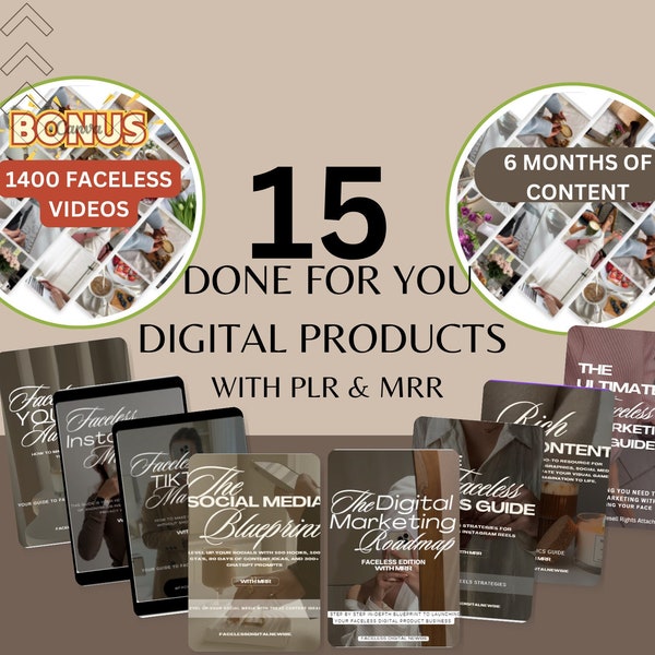 Done for you FACELESS Digital Marketing Guide Bundle mit Master Resell Rights MRR und Private Label Rights PLR Done-For-You Digital Products