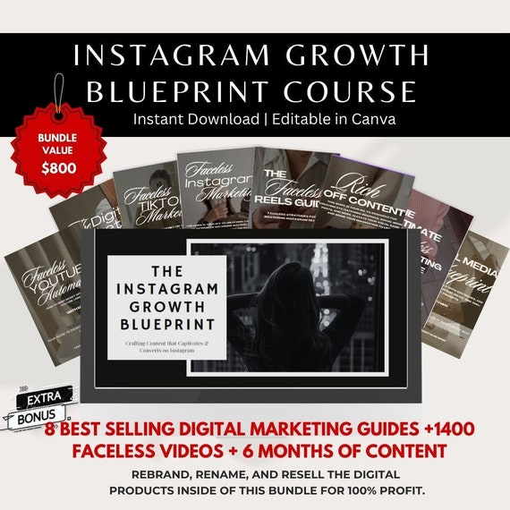 Instagram Growth Blueprint Course: Faceless Marketing Guide Bundle (MRR & PLR)