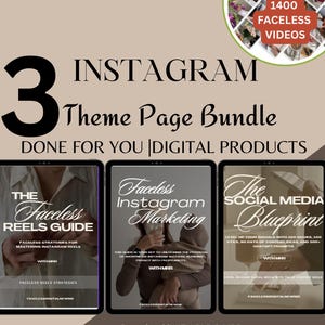 Bundel met gids met themapagina's voor Instagram: gezichtsloze marketing, MRR en PLR (digitale producten)