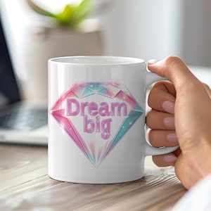 Personalised dream big mug, encouraging gift idea with positive affirmation quote, gift for him or gift for her, 11oz, 0.33l
