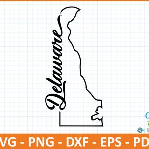 Delaware State SvG, PnG, DxF, EpS, PdF-Datei, bereit für Canva, Cricut, Silhouette, Umriss Delaware Karte, Retro Typografie,Patriotische Schneidedatei, US Ma