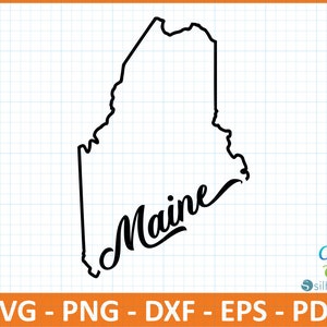Archivo SvG, PNG, DxF, EpS, PdF del estado de Maine, listo para Canva, Cricut, silueta, mapa de contorno de Maine, tipografía retro, Svg patriótico, archivo recortado, mapa de EE. UU.