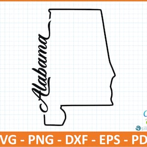 Fichier SvG de l'État de l'Alabama, PnG, DxF, EpS, PdF, prêt pour toile, Cricut, Silhouette, contour de la carte de l'Alabama, typographie rétro, Svg patriotique, fichier de coupe, carte des États-Unis
