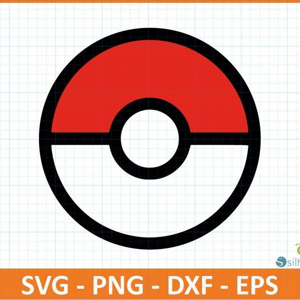 Poke Ball-Logo-Symbol-Zeichen SvG, PnG, DxF, EpS-Datei, digitaler Download für Entwickler, bereit für Cricut Silhouette, Symbol für T-Shirt, Tasse, Kissen, Aufkleber