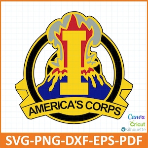 US Army I Corps Unit Crest with digital design.Perfect for military veterans, active duty or supporters.Svg,Png,Dxf,Eps,pdf cut file,cricut