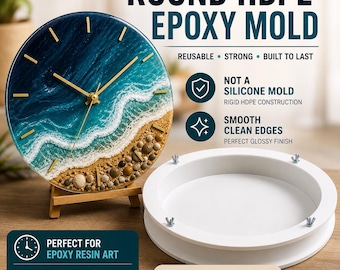 Round Epoxy Mold HDPE Reusable Clock Mold – No Silicone Form – Large Resin Mold 30–100 cm – Deep Casting Tray 7cm
