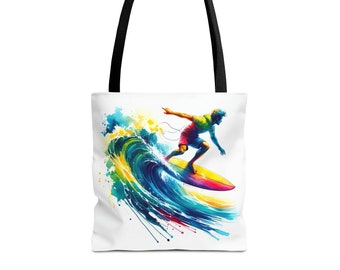 Surfing Watercolors Tote Bag - Carry Coastal Charm with Every Step