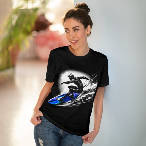100% Organic Surfing T-shirt - Blue Surfboard