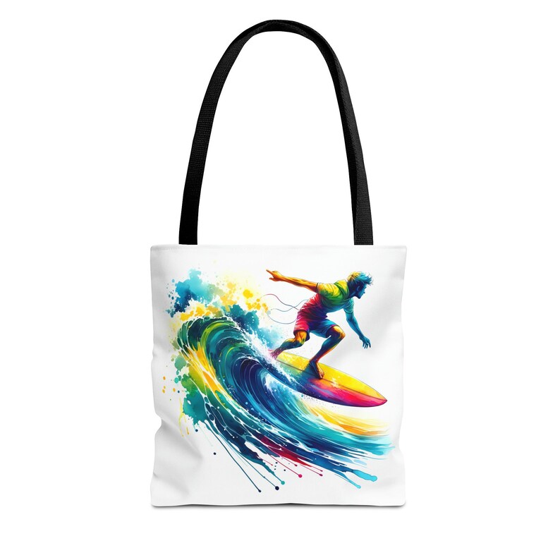 Surfing Watercolors Tote Bag - Carry Coastal Charm with Every Step image 1