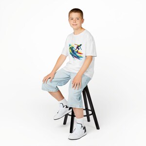 Colorful Surfing Wave Kids Tee | Surfboard Watercolor Print image 4