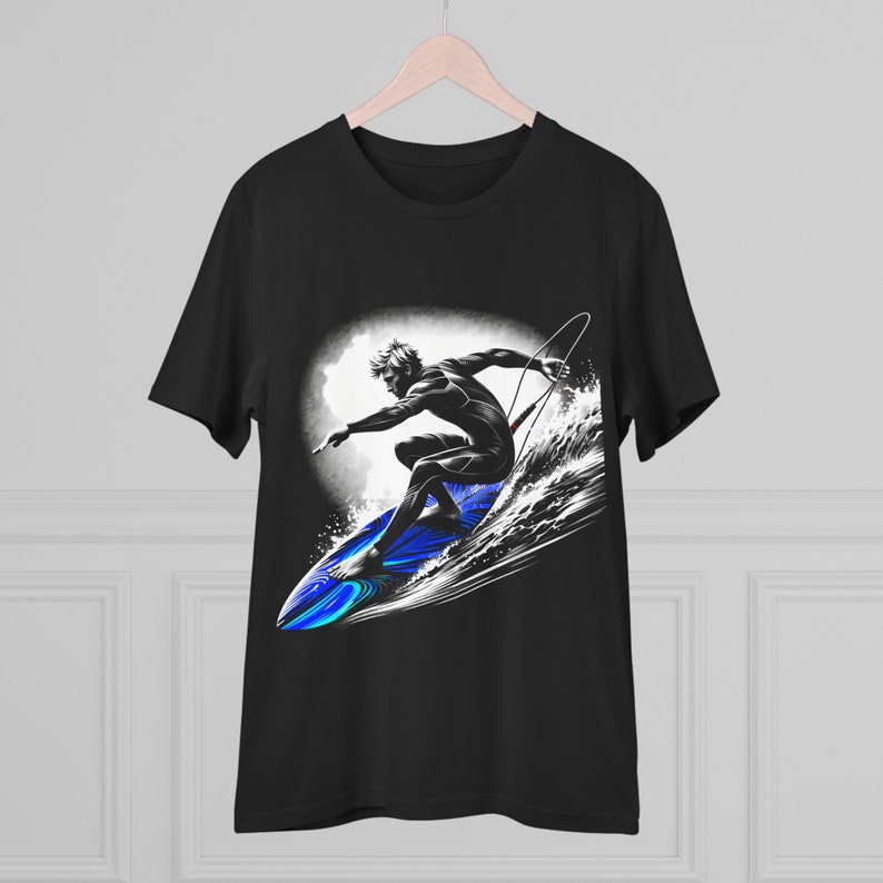 100% Organic Surfing T-shirt - Blue Surfboard image 5