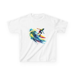 Colorful Surfing Wave Kids Tee | Surfboard Watercolor Print image 2