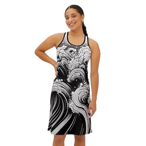 Ocean Waves Swirling Racerback Dress - Dive into Serenity with this Flowing Coastal Beauty
