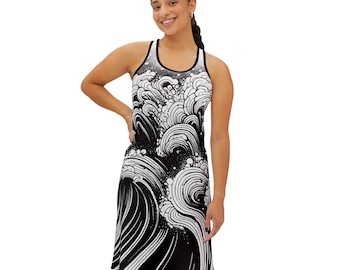 Ocean Waves Swirling Racerback Dress - Dive into Serenity with this Flowing Coastal Beauty