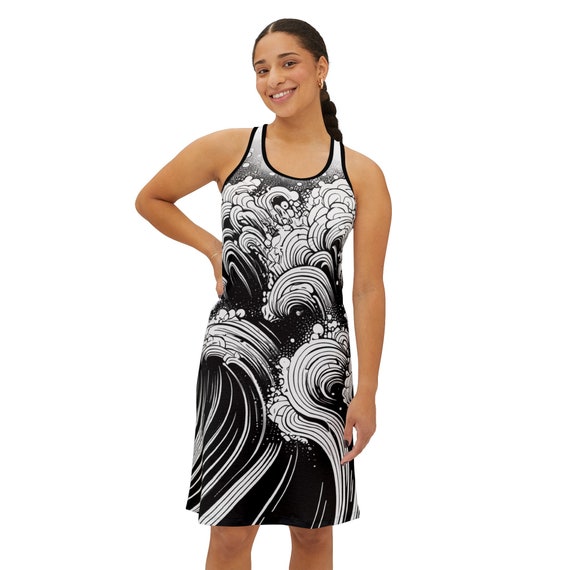 Ocean Waves Swirling Racerback Dress - Dive into Serenity with this Flowing Coastal Beauty