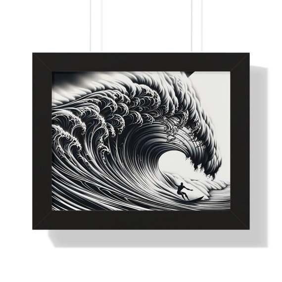 Big Wave Surfing Poster: Adrenaline Rush - Perfect Horizontal Wall Art for Thrill Seekers