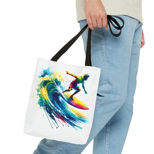 Surfing Watercolors Tote Bag - Carry Coastal Charm with Every Step image 7