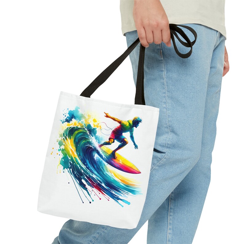 Surfing Watercolors Tote Bag - Carry Coastal Charm with Every Step image 7