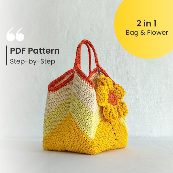 CROCHET PATTERN, Granny Square, Shopping Summer Beach Boho Bag Handbag Purse, Handmade, Gift for Mom Woman Her Girl Kids, Birthday DIY gifts