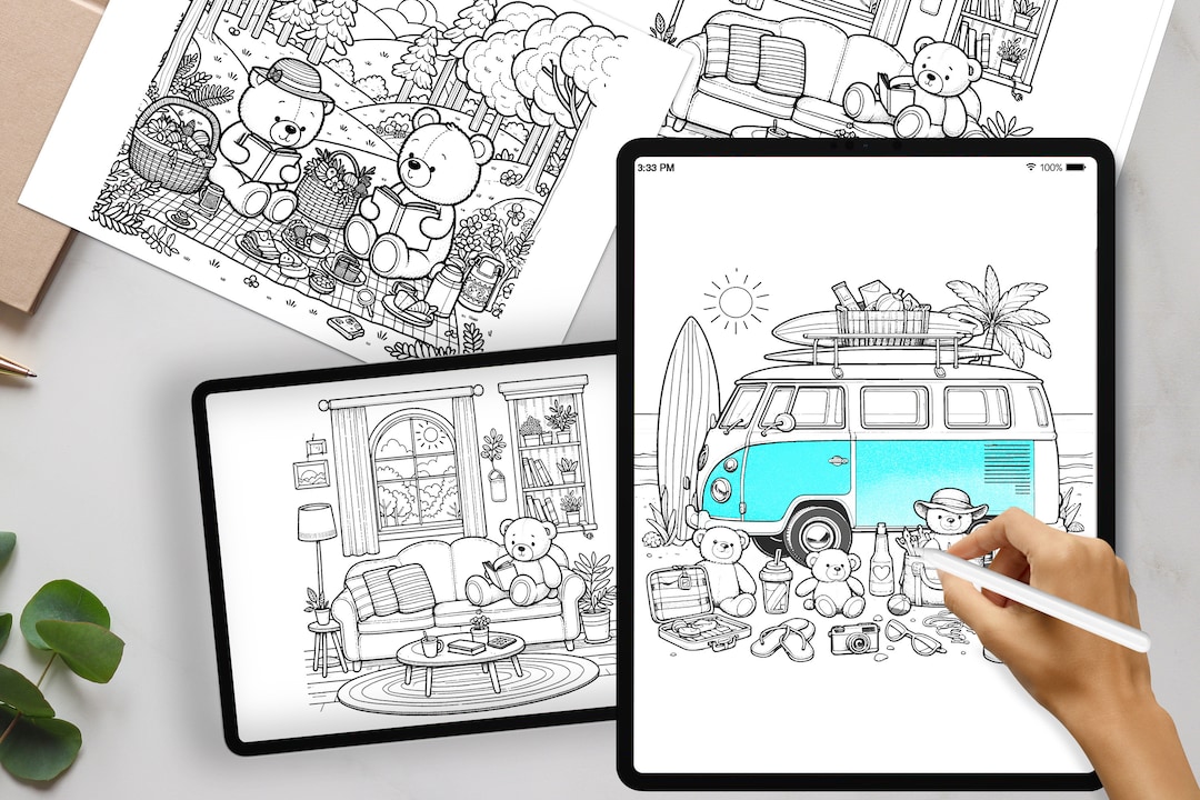 PROCREATE Coloring Book Cute Bear World Digital Coloring Book Pages ...