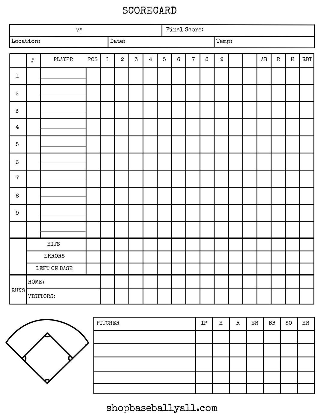 Baseball Scorecard- Score Sheet Printable, Softball Scoresheet, Digital File, Instant Download - Etsy for Free Printable Baseball Score Sheet Template